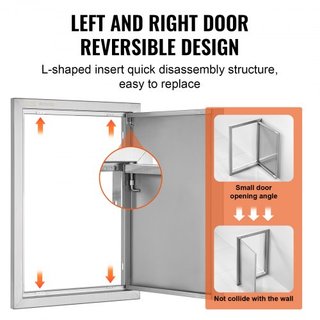 Puerta de Acceso para BBQ, Puerta de Cocina Exterior Individual de 432x610 mm, Puerta de Montaje Flush de Acero Inoxidable, Puerta Vertical de Pared con Mango Recesado, para Isla de BBQ, Estación ...