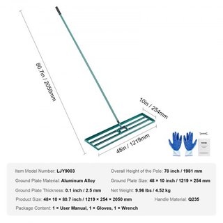Rastrillo Nivelador de Césped, Herramienta de Nivelación de Césped de 121.9 x 25.4 cm, Nivelador de Césped de Alta Resistencia con Mango Extendido de Acero de 198.1 cm, Rastrillo Nivelador para Ja...