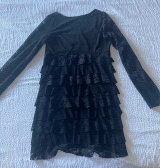Vestito nero maniche lunghe pizzo donna