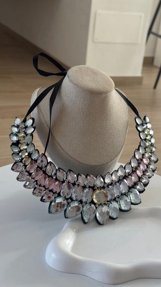 Collana donna con maxi cristalli e feltro
