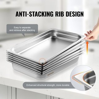 6 Paquete de Sartenes de Hotel, Sartén de Vapor de Tamaño Completo Anti-Jam, Sartén de Mesa de Restaurante de Acero Inoxidable de 0.8 mm de Grosor, Sartén de Mesa Comercial de 2.5 Pulgadas de Prof...