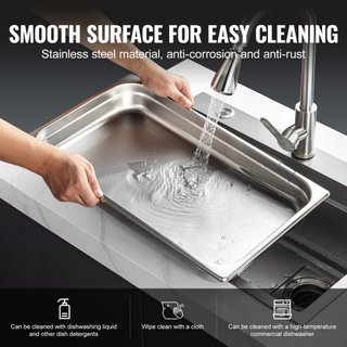 6 Paquete de Sartenes de Hotel, Sartén de Vapor de Tamaño Completo Anti-Jam, Sartén de Mesa de Restaurante de Acero Inoxidable de 0.8 mm de Grosor, Sartén de Mesa Comercial de 2.5 Pulgadas de Prof...