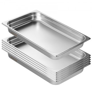 6 Paquete de Sartenes de Hotel, Sartén de Vapor de Tamaño Completo Anti-Jam, Sartén de Mesa de Restaurante de Acero Inoxidable de 0.8 mm de Grosor, Sartén de Mesa Comercial de 2.5 Pulgadas de Prof...