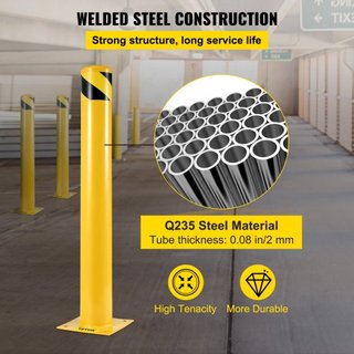 Bollard de Seguridad 107 cm x 11.4 cm Barrera de Seguridad Bollard 11.4 cm OD 107 cm de Altura Tubo de Acero con Recubrimiento en Polvo Amarillo con 4 Anclajes Gratis para Áreas Sensibles al Tráfico