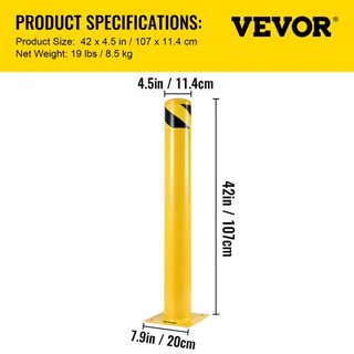 Bollard de Seguridad 107 cm x 11.4 cm Barrera de Seguridad Bollard 11.4 cm OD 107 cm de Altura Tubo de Acero con Recubrimiento en Polvo Amarillo con 4 Anclajes Gratis para Áreas Sensibles al Tráfico