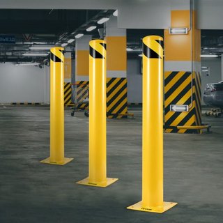 Bollard de Seguridad 107 cm x 11.4 cm Barrera de Seguridad Bollard 11.4 cm OD 107 cm de Altura Tubo de Acero con Recubrimiento en Polvo Amarillo con 4 Anclajes Gratis para Áreas Sensibles al Tráfico