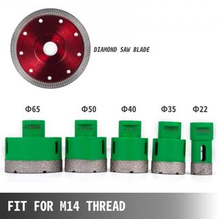 Conjunto de 5 piezas de brocas de diamante con sierra, brocas de núcleo de diamante con hoja de sierra, 22/35/40/50/65MM rosca M14 carborundum granito granito
