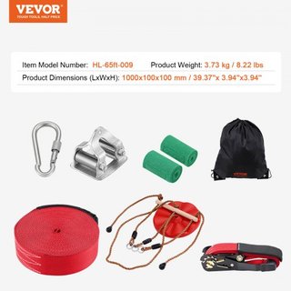 Kit de tirolesa para niños y adultos, kit de tirolesa de 65 pies hasta 500 lb, tirolesa de instalación rápida para exteriores en el patio trasero, entretenimiento en el parque infantil con tiroles...