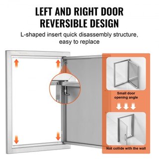 Puerta de Acceso para BBQ, Puerta de Cocina Exterior Individual de 432x610 mm, Puerta Montada a Ras de Acero Inoxidable, Puerta Vertical de Pared con Mango, para Isla de BBQ, Estación de Parrilla,...