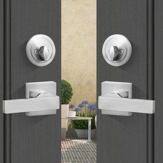 Juego de Manijas de Doble Puerta, Juego de Cerraduras de Doble Puerta con Palanca Reversible, Palanca Cuadrada de Níquel Satinado, Juego de Manijas de Doble Puerta Frontal de Alta Resistencia con ...