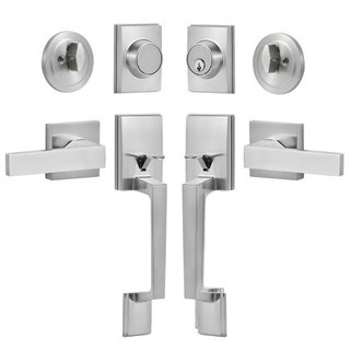Juego de Manijas de Doble Puerta, Juego de Cerraduras de Doble Puerta con Palanca Reversible, Palanca Cuadrada de Níquel Satinado, Juego de Manijas de Doble Puerta Frontal de Alta Resistencia con ...