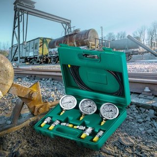 Kit de Prueba de Presión Hidráulica, 250/400/600bar, 3 Manómetros 6 Acoplamientos de Prueba 3 Mangueras de Prueba, Conjunto de Manómetros Hidráulicos para Excavadoras con Estuche Portátil para Exc...