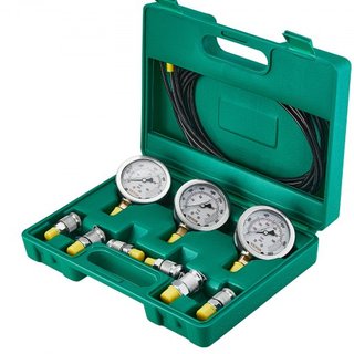 Kit de Prueba de Presión Hidráulica, 250/400/600bar, 3 Manómetros 6 Acoplamientos de Prueba 3 Mangueras de Prueba, Conjunto de Manómetros Hidráulicos para Excavadoras con Estuche Portátil para Exc...