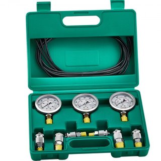 Kit de Prueba de Presión Hidráulica, 250/400/600bar, 3 Manómetros 6 Acoplamientos de Prueba 3 Mangueras de Prueba, Conjunto de Manómetros Hidráulicos para Excavadoras con Estuche Portátil para Exc...