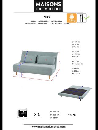 Sofá Cama Nio 2 Plazas Verde Agua