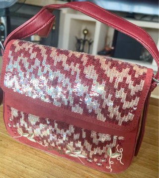 Bolso vintage lentejuelas bordado granate fiesta