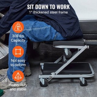Z-Creeper Seat, 2 en 1 Rodante Plegable Car Creeper/Taburete, Capacidad de 300 lbs Mecánico Creeper, Creeper de Perfil Bajo con 6 ruedas para Garaje, Taller, Reparación de Autos, Acostarse o Senta...