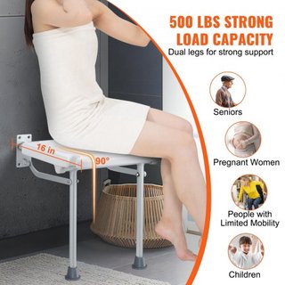 Asiento de Ducha Plegable de PE, 15.7'' x 14.8'' Desplegado, Banco de Ducha Montado en la Pared Plegable con Capacidad de Carga de 500 lbs, Silla de Ducha Plegable que Ahorra Espacio para Personas...