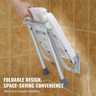 Asiento de Ducha Plegable de PE, 15.7'' x 14.8'' Desplegado, Banco de Ducha Montado en la Pared Plegable con Capacidad de Carga de 500 lbs, Silla de Ducha Plegable que Ahorra Espacio para Personas...