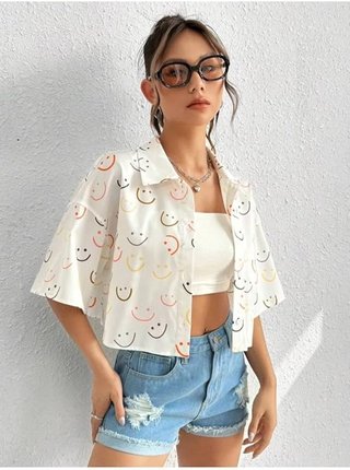 Camisa oversize crop estampado caras sonrientes