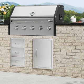 Puerta de Acceso para BBQ, Puerta de Cocina Exterior Individual de 457x610 mm, Puerta de Montaje Empotrado de Acero Inoxidable, Puerta Vertical de Pared con Mango, para Isla de BBQ, Estación de Pa...