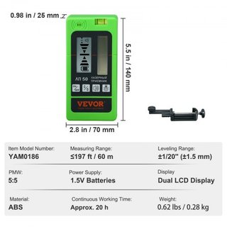 Detector de láser receptor 6004.6 cm de alcance láser verde y haz rojo con abrazadera