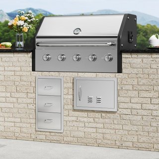 Puerta de Acceso para BBQ, Puerta de Cocina Exterior Individual de 508x356 mm, Puerta de Montaje Empotrado de Acero Inoxidable, Puerta Vertical de Pared con Mango y Ventilaciones, para Isla de BBQ...