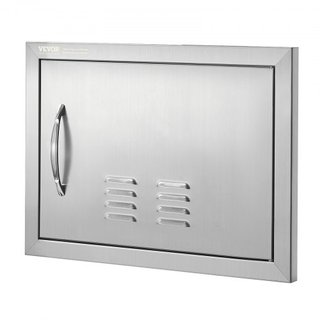 Puerta de Acceso para BBQ, Puerta de Cocina Exterior Individual de 508x356 mm, Puerta de Montaje Empotrado de Acero Inoxidable, Puerta Vertical de Pared con Mango y Ventilaciones, para Isla de BBQ...