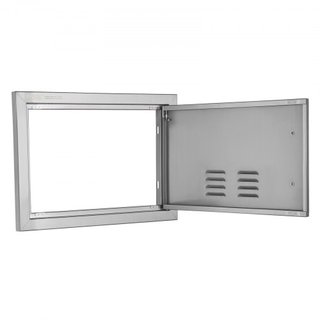 Puerta de Acceso para BBQ, Puerta de Cocina Exterior Individual de 508x356 mm, Puerta de Montaje Empotrado de Acero Inoxidable, Puerta Vertical de Pared con Mango y Ventilaciones, para Isla de BBQ...