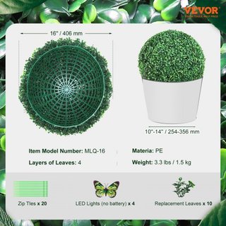 Árboles Topiarios Artificiales de Buxo, 16” de Alto (2 Piezas), Plantas Topiarias Falsas en Forma de Bola, Bolas Decorativas de Planta Verde Todo el Año para Jardín, Balcón, Boda y Decoración del ...