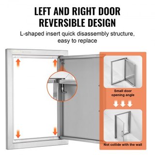 Puerta de Acceso para BBQ, Puerta de Cocina Exterior Individual de 355x508 mm, Puerta Montada a Ras de Acero Inoxidable, Puerta Vertical de Pared con Mango, para Isla de BBQ, Estación de Asado, Ar...