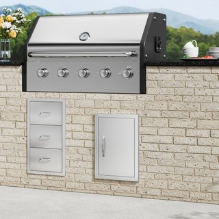 Puerta de Acceso para BBQ, Puerta de Cocina Exterior Individual de 355x508 mm, Puerta Montada a Ras de Acero Inoxidable, Puerta Vertical de Pared con Mango, para Isla de BBQ, Estación de Asado, Ar...