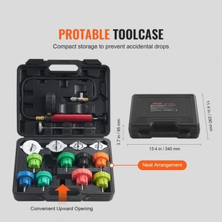 Kit de prueba de presión de radiador universal de 14 piezas, kit de prueba de presión de refrigerante con bomba manual y adaptadores de tapa de acero codificados por colores, con caja de herramien...