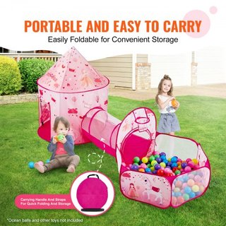 Tienda de Juego 3 en 1 para Niños con Túnel para Niñas, Príncipes, Niños, Bebés y Niños Pequeños, Casa de Juego Plegable para Interior/Exterior con Bolsa de Transporte y Correas de Sujeción como R...