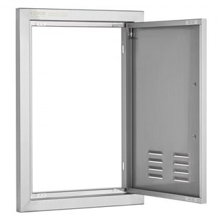 Puerta de Acceso BBQ, Puerta de Cocina Exterior Individual de 356x508 mm, Puerta de Montaje Empotrado de Acero Inoxidable, Puerta Vertical de Pared con Mango y Ventilaciones, para Isla BBQ, Estaci...