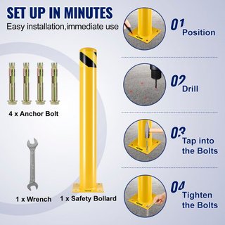 Bollard de Seguridad Barrera de Seguridad Bollard 4-1/2" OD 36" Altura Recubrimiento en Polvo Amarillo Tubo de Acero Barrera de Seguridad con 4 Anclajes Gratis para Áreas Sensibles al Tráfico