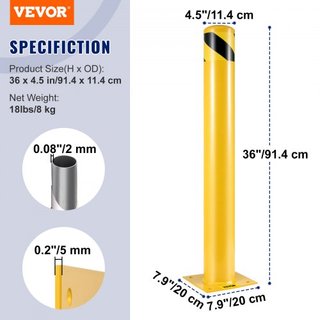 Bollard de Seguridad Barrera de Seguridad Bollard 4-1/2" OD 36" Altura Recubrimiento en Polvo Amarillo Tubo de Acero Barrera de Seguridad con 4 Anclajes Gratis para Áreas Sensibles al Tráfico