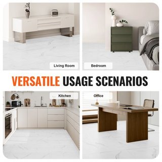 Azulejos de Vinilo Autoadhesivos 12 x 12 pulgadas, 50 Azulejos de 1.5mm de Grosor, Peel & Stick, Textura de Mármol Blanco para Suelos de Cocina, Comedor, Dormitorios y Baños, Fácil para Decoración...