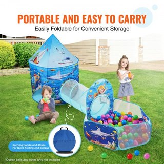 Tienda de Juego 3 en 1 para Niños con Túnel, Aro de Baloncesto para Niños, Niñas, Bebés y Niños Pequeños, Casa de Juego Plegable para Interior/Exterior con Bolsa de Transporte y Correas de Sujeció...