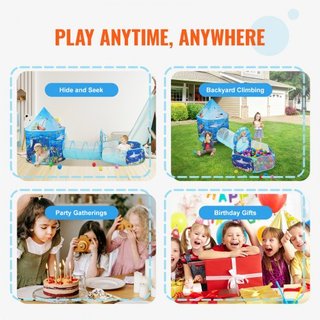 Tienda de Juego 3 en 1 para Niños con Túnel, Aro de Baloncesto para Niños, Niñas, Bebés y Niños Pequeños, Casa de Juego Plegable para Interior/Exterior con Bolsa de Transporte y Correas de Sujeció...