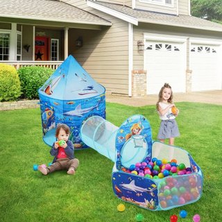 Tienda de Juego 3 en 1 para Niños con Túnel, Aro de Baloncesto para Niños, Niñas, Bebés y Niños Pequeños, Casa de Juego Plegable para Interior/Exterior con Bolsa de Transporte y Correas de Sujeció...