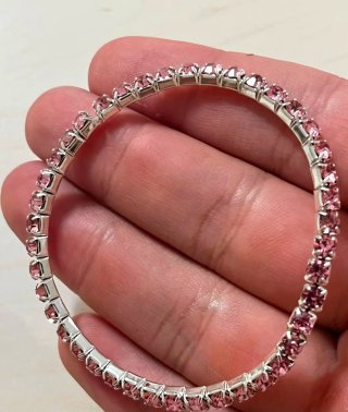 Pulsera Ajustable Cristales Circonitas Rosa Acero