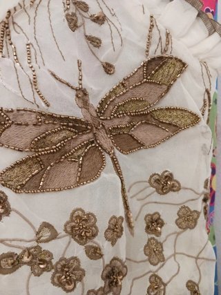 Bolso Zara nuevo tul bordado pedrería oro libelula