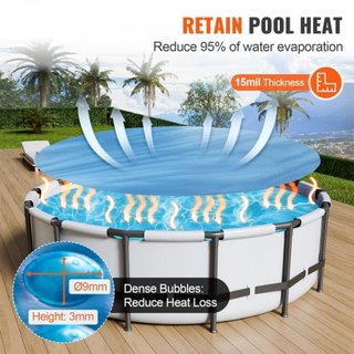 Cubierta Solar para Piscina, Manta Solar Redonda de Φ10 pies para Piscinas, Cubierta Solar para Piscina Inground y Above Ground, Cubiertas Solares de 15 mil Azul