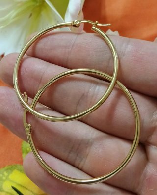Precioso Aros Dorados Lisos 45mm Acero 316L