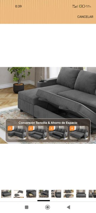 Sofá Cama Gris con Chaise Longue NUEVO!!!!!