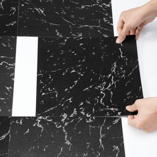 Azulejos de Vinilo Autoadhesivos 12 x 12 pulgadas, 50 Azulejos de 1.5mm de Grosor, Peel & Stick, Textura de Mármol Negro, Suelo DIY para Cocina, Comedor, Dormitorios y Baños, Fácil para Decoración...