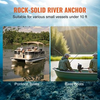 Ancla de Río, Ancla de Barco de 12 LBS de Hierro Fundido Recubierto de Vinilo Negro con Grillete, Ancla de Grado Marino en Forma de Hongo para Barcos de Hasta 10 pies, Impresionante Poder de Sujec...