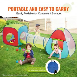 Tienda de Juego 3 en 1 para Niños con Túnel para Niños, Niñas, Bebés y Niños Pequeños, Casa de Juego Plegable para Interior/Exterior con Bolsa de Transporte y Correas de Sujeción como Regalos de C...