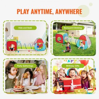 Tienda de Juego 3 en 1 para Niños con Túnel para Niños, Niñas, Bebés y Niños Pequeños, Casa de Juego Plegable para Interior/Exterior con Bolsa de Transporte y Correas de Sujeción como Regalos de C...